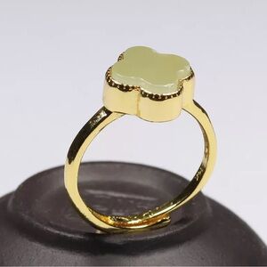 Certified Nephrite Jade Clover Ring Size Adjustable - Fine Prosperity Piece!